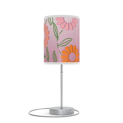 Colorful Flowers on Pink Lamp a Stand Us|ca Plug - Home Decor