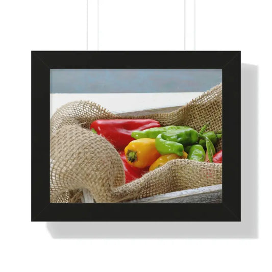 Brighten your Space: Framed Colored Peppers Horizontal Poster - 14″ × 11″ / Black