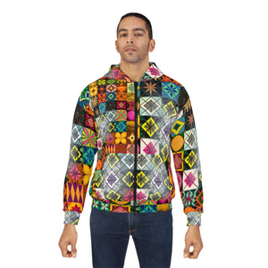 Women’s Vibrant Patchwork Quilt All-over Print Zip-up Hoodie | Colorful Geometric Tile Sweatshirt Unisex Zip (aop)