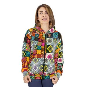 Women’s Vibrant Patchwork Quilt All-over Print Zip-up Hoodie | Colorful Geometric Tile Sweatshirt Unisex Zip (aop)