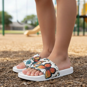 Colorful Graphic Butterflies – Youth Pu Slide - Dipaliz - Sandals