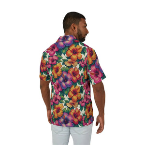 Vibrant Hawaiian Camp Shirt - Colorful Hibiscus Flowers - Dipaliz - Shirts - Xs