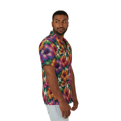 Colorful Hibiscus Flowers Hawaiian Shirt for Men - Button