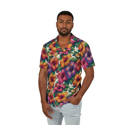 Colorful Hibiscus Flowers Hawaiian Shirt for Men - Button