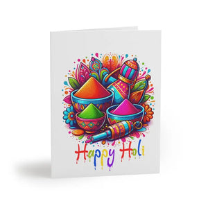 Happy Holi Greeting Cards with Matching White Envelopes - Dipaliz - 8 Pcs / Matte / 4.25” x 5.5” - & Note