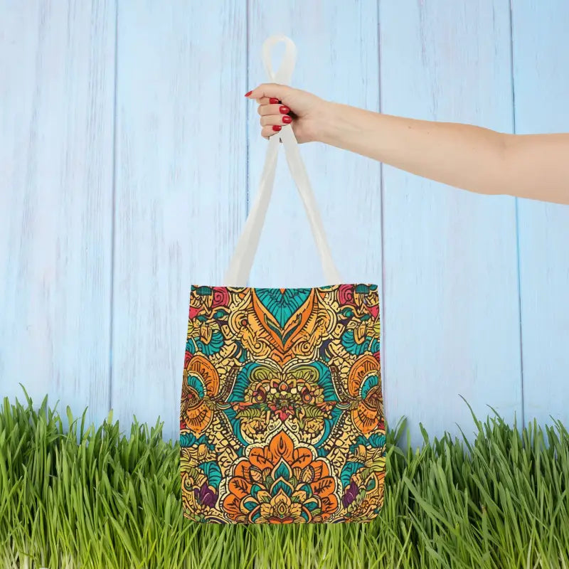 Colorful Indian Pattern Aop Tote Bag - 13’’ × / White Bags