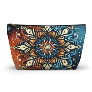 Boho Colorful Mandala Accessory Pouch - Vibrant Organizer - Dipaliz - Large / Black Zipper - Cosmetic & Toiletry Bags