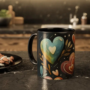 Colorful Mugs 11oz Hearts Pattern Coffee Cup - Dipaliz - Black