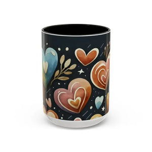 Colorful Mugs 11oz Hearts Pattern Coffee Cup - Dipaliz - 15oz / Black