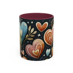 Colorful Mugs 11oz Hearts Pattern Coffee Cup - Dipaliz - Maroon