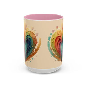 Ceramic Mugs Hearts Pattern Vibrant Joy Morning Coffee - Dipaliz - 15oz / Pink