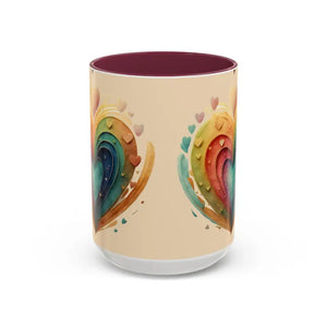 Ceramic Mugs Hearts Pattern Vibrant Joy Morning Coffee - Dipaliz - 15oz / Maroon