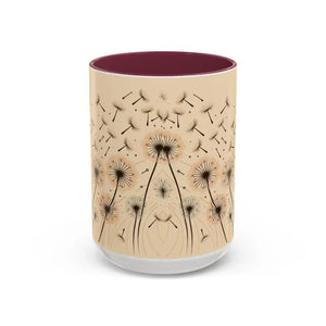 Mug - Dreamy Dandelion Mugs - Whimsical Colorful Kitchen Joy - Dipaliz 15oz / Maroon