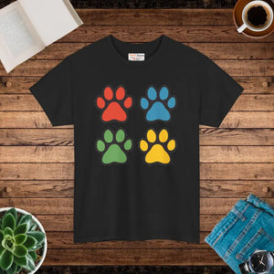 Colorful Paw Print Unisex Heavy Cotton Tee - Dipaliz - Black / s - T-shirts