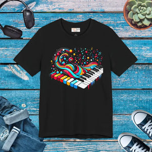 T-shirt - Colorful Piano Waves Dynamic Sleeve Tee - Dipaliz Black / Xs