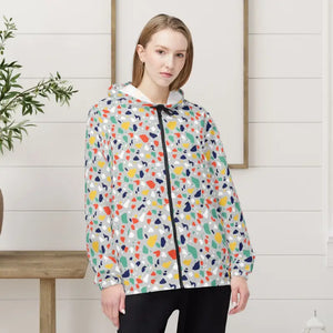 Outerwear - Colorful Terrazzo Print Windbreaker Jacket - Lightweight Hooded - Dipaliz Xs