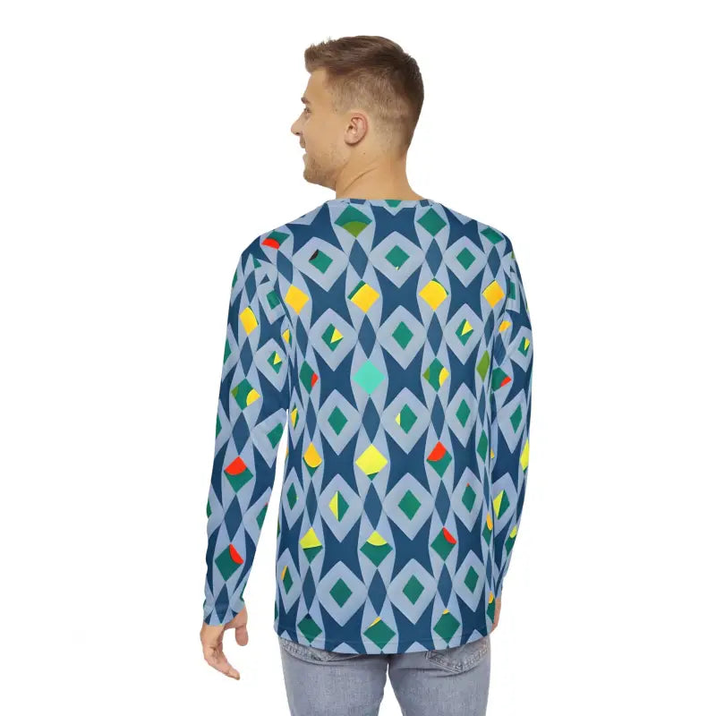 Vibrant Long Sleeve: Men’s Geometric Triangles Tee - All Over Prints