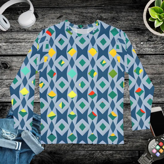 Vibrant Long Sleeve: Men’s Geometric Triangles Tee - Xs All Over Prints