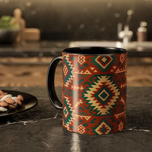 Mug - Colorful Tribal Pattern Coffee Mugs Glossy Ceramic Boho - Dipaliz 11oz / Black