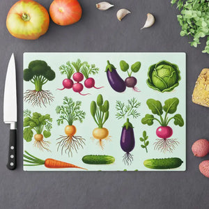 Tempered Glass Cutting Board with Rubber Dots Colorful Vegetables Dipaliz - Large - Boards