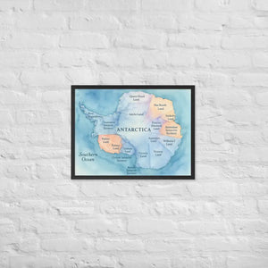 Colorful Watercolor Map Framed Poster Antarctica Art - Dipaliz - Black / 18″×24″ - Posters