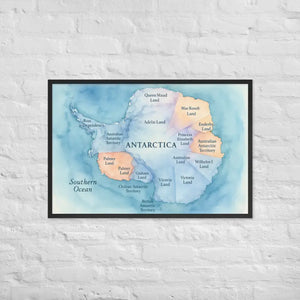 Colorful Watercolor Map Framed Poster Antarctica Art - Dipaliz - Black / 24″×36″ - Posters