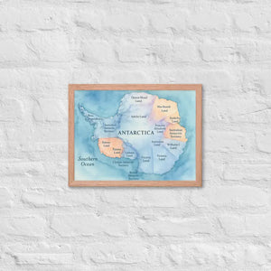 Colorful Watercolor Map Framed Poster Antarctica Art - Dipaliz - Red Oak / 12″×16″ - Posters