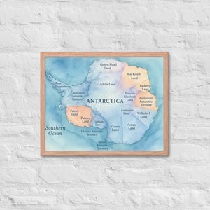 Colorful Watercolor Map Framed Poster Antarctica Art - Dipaliz - Red Oak / 16″×20″ - Posters