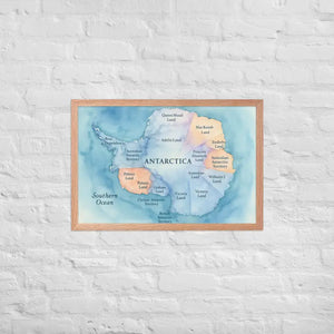 Colorful Watercolor Map Framed Poster Antarctica Art - Dipaliz - Red Oak / 20″×30″ - Posters