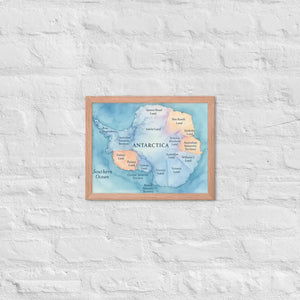 Colorful Watercolor Map Framed Poster Antarctica Art - Dipaliz - Red Oak / 11″×14″ - Posters