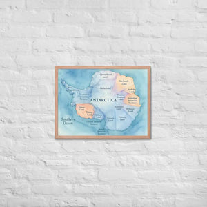 Colorful Watercolor Map Framed Poster Antarctica Art - Dipaliz - Red Oak / 18″×24″ - Posters