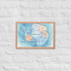 Colorful Watercolor Map Framed Poster Antarctica Art - Dipaliz - Red Oak / 12″×18″ - Posters