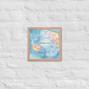 Colorful Watercolor Map Framed Poster Antarctica Art - Dipaliz - Red Oak / 12″×12″ - Posters
