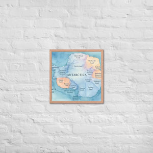 Colorful Watercolor Map Framed Poster Antarctica Art - Dipaliz - Red Oak / 18″×18″ - Posters