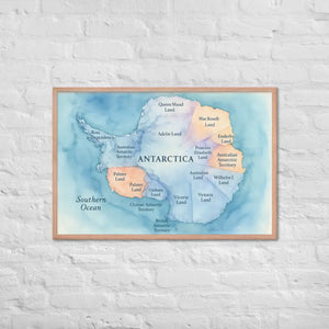 Colorful Watercolor Map Framed Poster Antarctica Art - Dipaliz - Red Oak / 24″×36″ - Posters