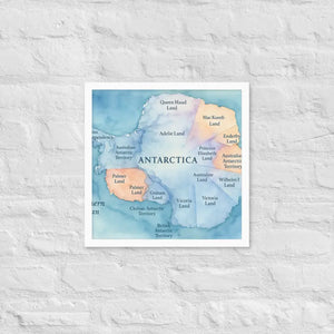 Colorful Watercolor Map Framed Poster Antarctica Art - Dipaliz - White / 16″×16″ - Posters