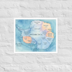 Colorful Watercolor Map Framed Poster Antarctica Art - Dipaliz - White / 16″×20″ - Posters