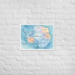 Colorful Watercolor Map Framed Poster Antarctica Art - Dipaliz - White / 18″×24″ - Posters