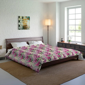 Pink Flowers Pattern Comforter – Soft Polyester - Dipaliz - Quilts & Comforters