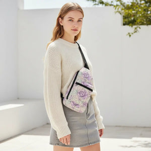 Compact Lavender Rose Sling Bag - Floral Polyester - Dipaliz - Cross Body Bags