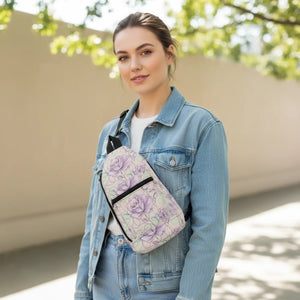 Compact Lavender Rose Sling Bag - Floral Polyester - Dipaliz - Cross Body Bags