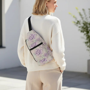 Compact Lavender Rose Sling Bag - Floral Polyester - Dipaliz - Cross Body Bags