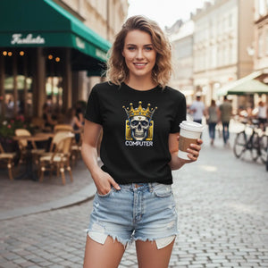 Computer Skull with a Crown Cotton T-shirt - Dipaliz - T-shirts - s