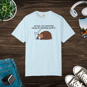 Conserving Energy Bear T-shirt - Cute Sleeping Graphic Tee - Dipaliz - Chambray / s
