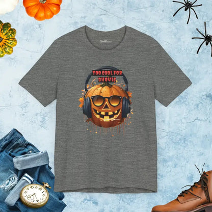 Too Cool for Ghouls Unisex Jack o Lantern Short Sleeve Tee - Deep Heather / s T-shirt