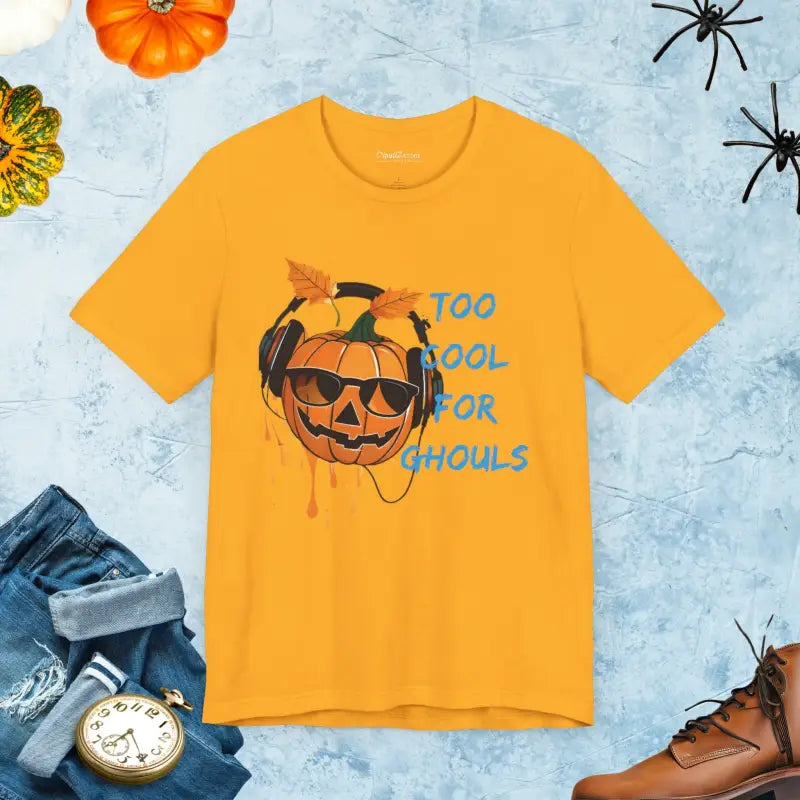 Too Cool for Ghouls Unisex Halloween Jersey Short Sleeve Tee - Gold / s T-shirt