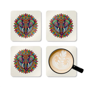 Elephant Mandala Coaster Set – Corkwood 4 Pack - Dipaliz - Coasters