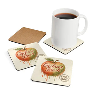 Premium Corkwood Coaster Set - Orchard Fresh Design - Dipaliz - Cork / 3.75’’ × / Square - Coasters