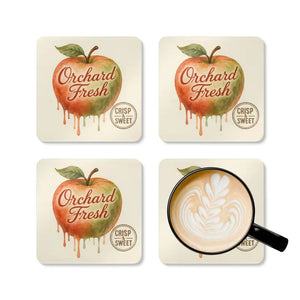 Premium Corkwood Coaster Set - Orchard Fresh Design - Dipaliz - Cork / 3.75’’ × / Square - Coasters