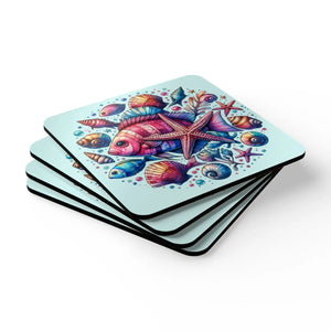 Coastal Corkwood Coaster Set – Seaside 4 Pack - Dipaliz - Coasters